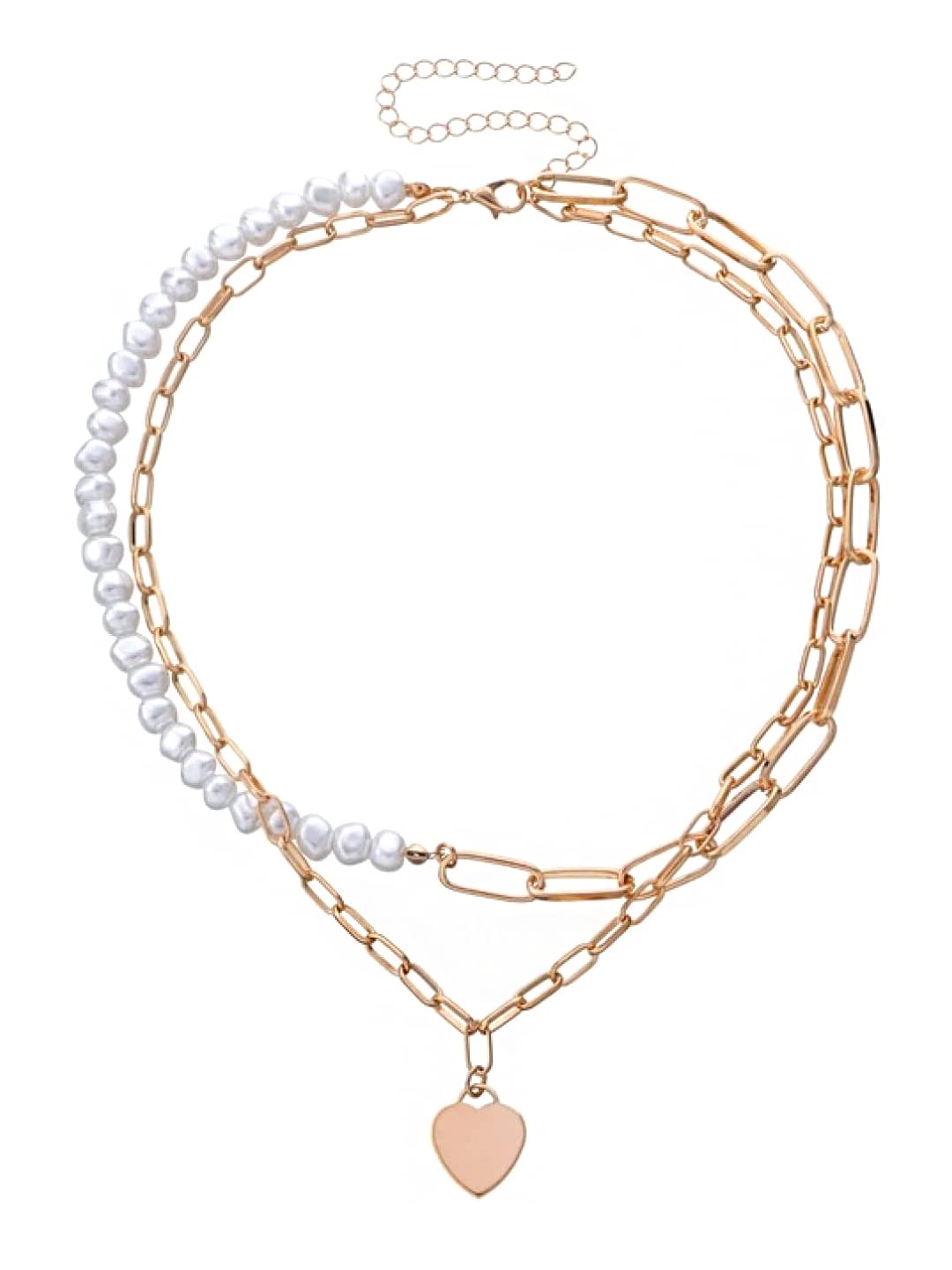 Pearl Heart Gold Layered Necklace