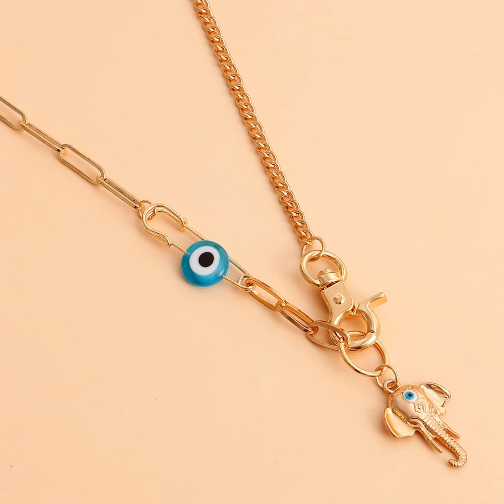 Chunky Gold Evil Eye Elephant Necklace