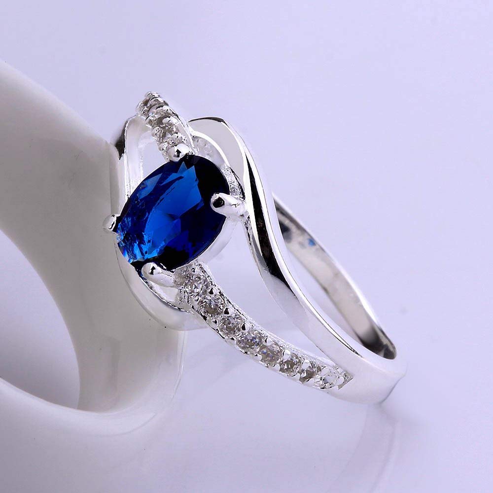 Blue Austrian Crystal Silver Plated Ring
