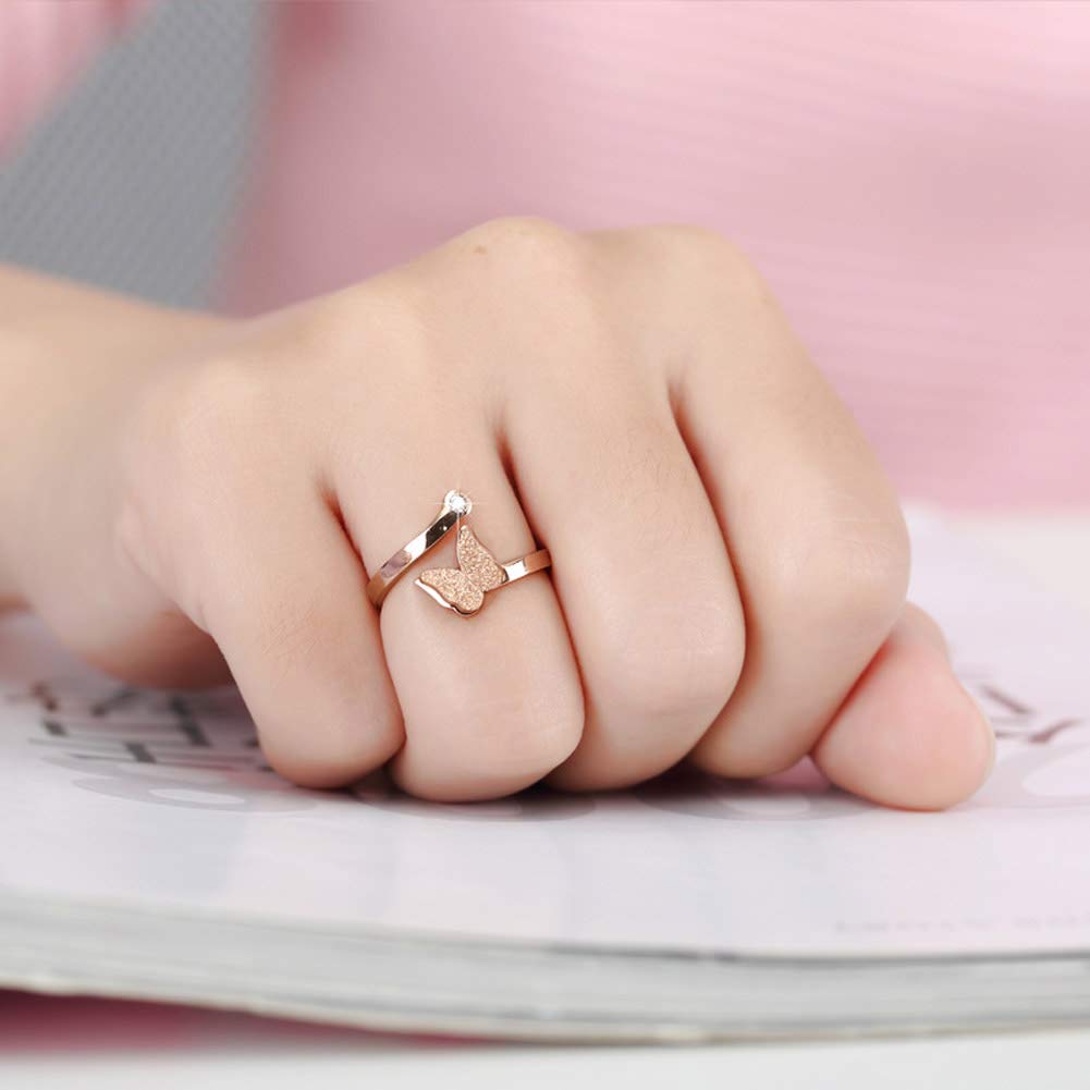 Rose Gold Dual Butterfly Crystal Adjustable Ring