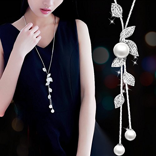 Wine Crystal Pearl Chain Necklace