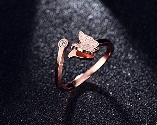 Rose Gold Dual Butterfly Crystal Adjustable Ring