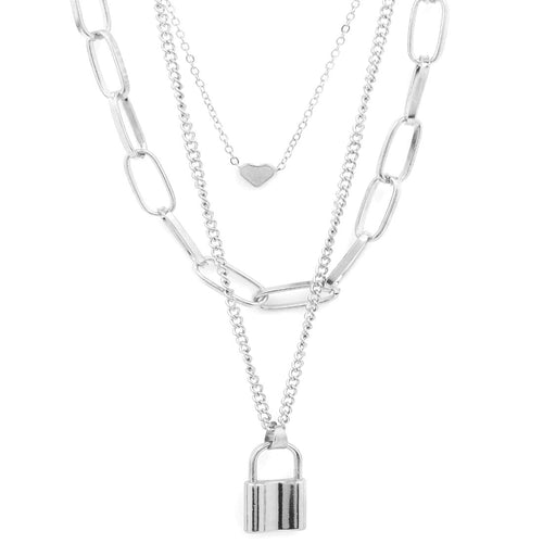 Layered Silver Key Locket Necklace