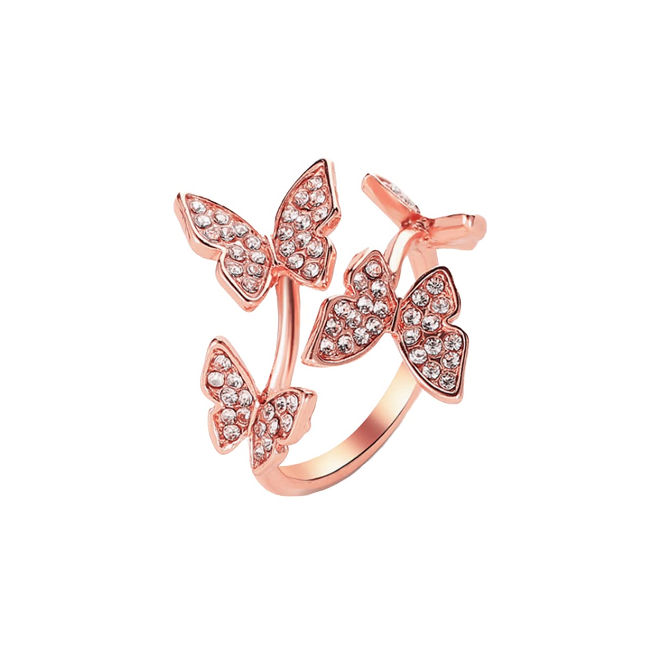 Silver Butterfly Adjustable Crystal Ring