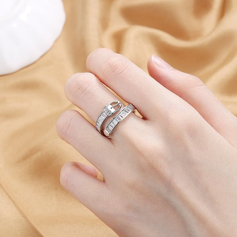 Silver Crystal Belt Buckle Adjustable Ring