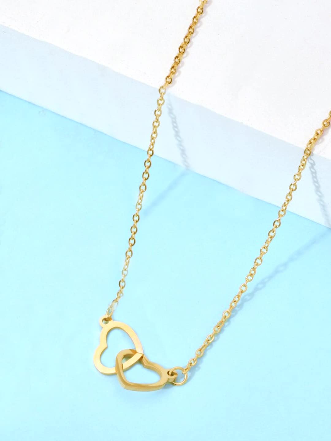 Dual Heart Stainless Gold Pendant Necklace