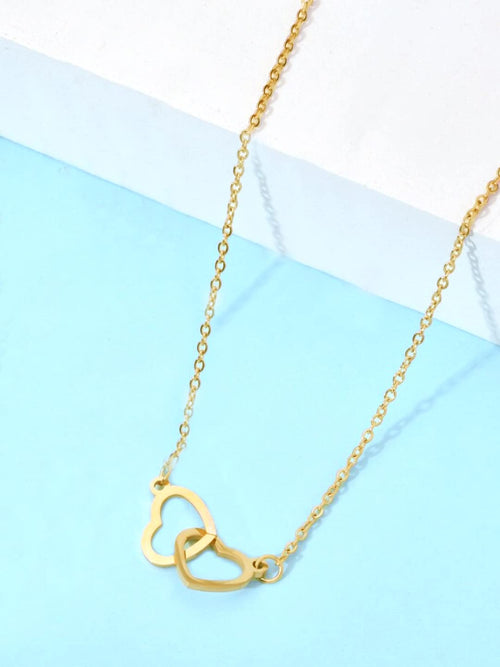 Dual Heart Stainless Gold Pendant Necklace