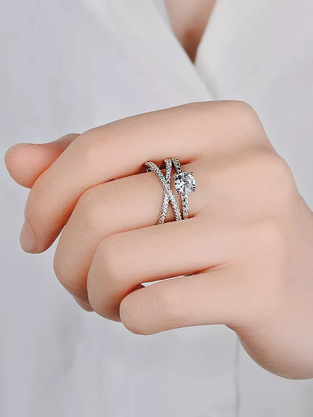 Silver Toned Adjustable Crystal Finger Ring