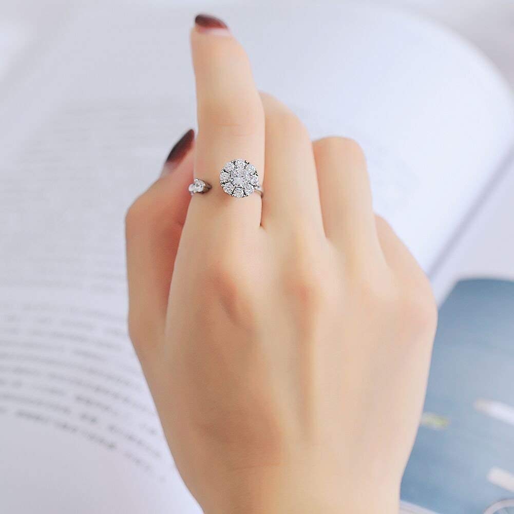 Adjustable Silver Cubic Zircon Crystal Ring