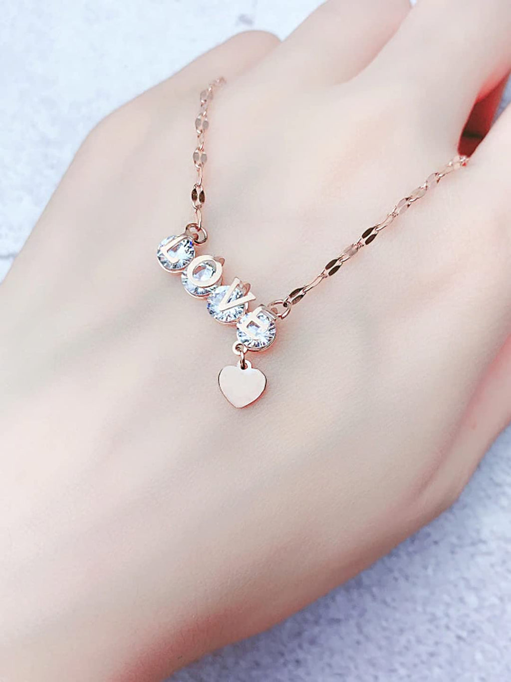 Rose Gold Heart Crystal Necklace