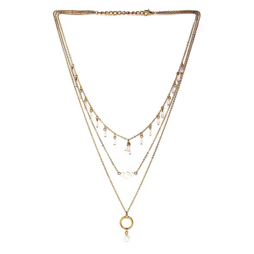Gold Pearl Drop Layered Necklace