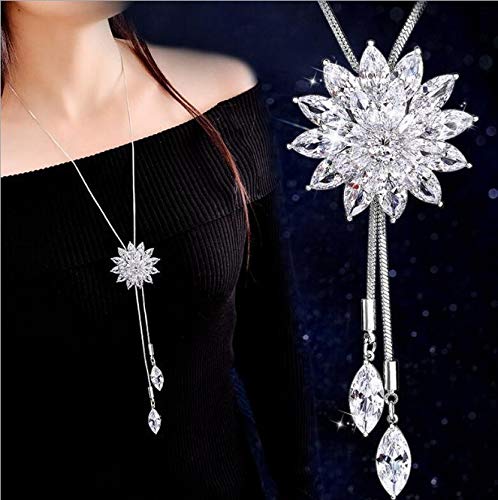 Crystal Flower Long Chain Necklace