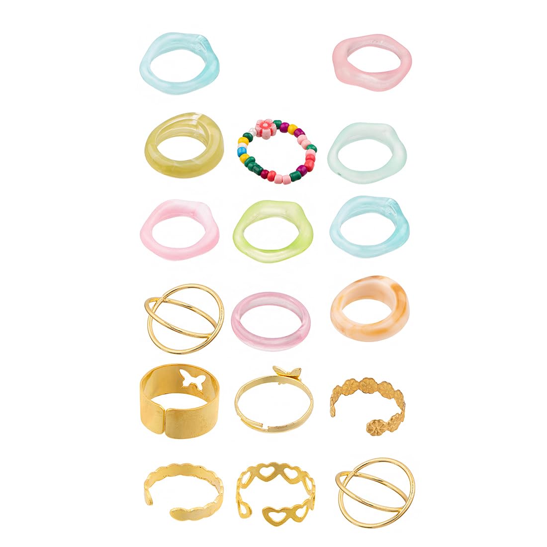 Multicolor Aesthetic Twelve Piece Stack Ring