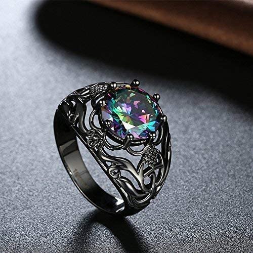 Multicolor Adjustable Black Gun Crystal Ring