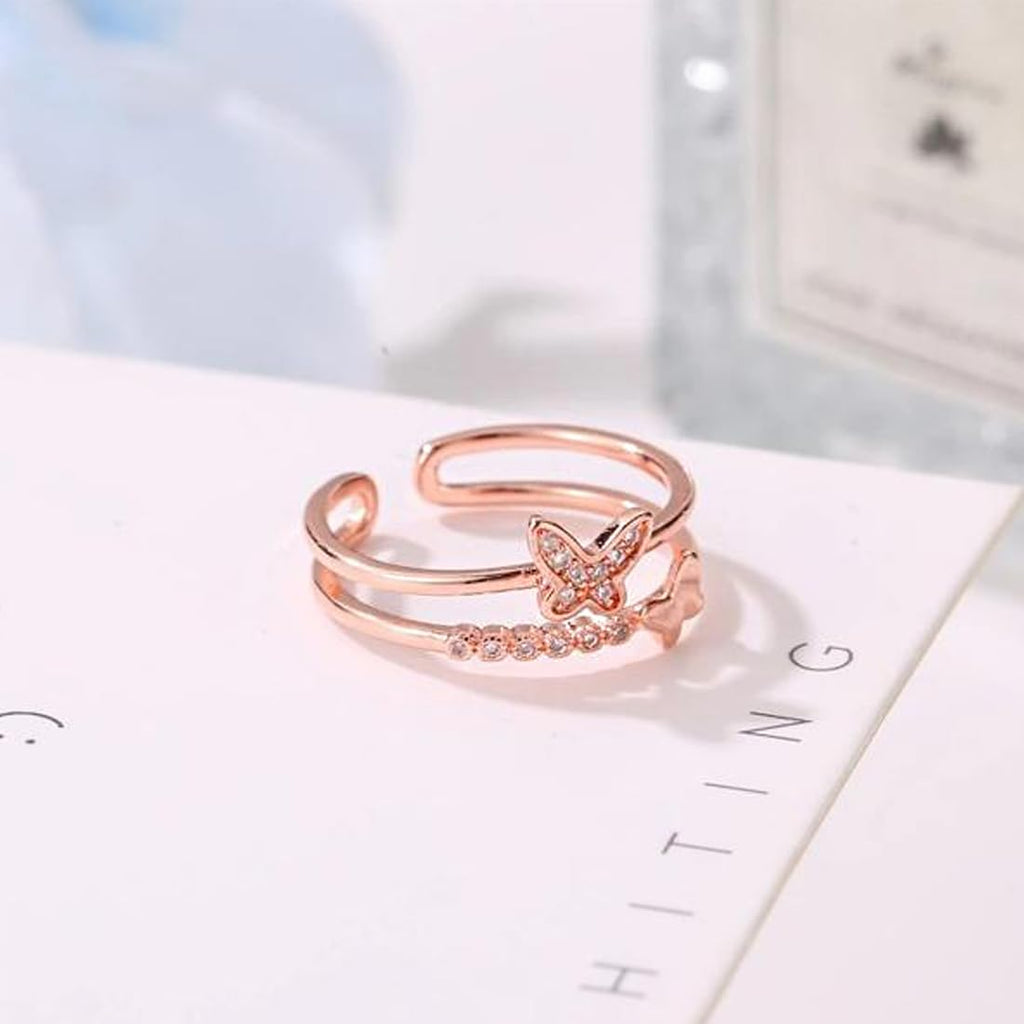 Rose Gold Three Piece Adjustable Crystal Ring