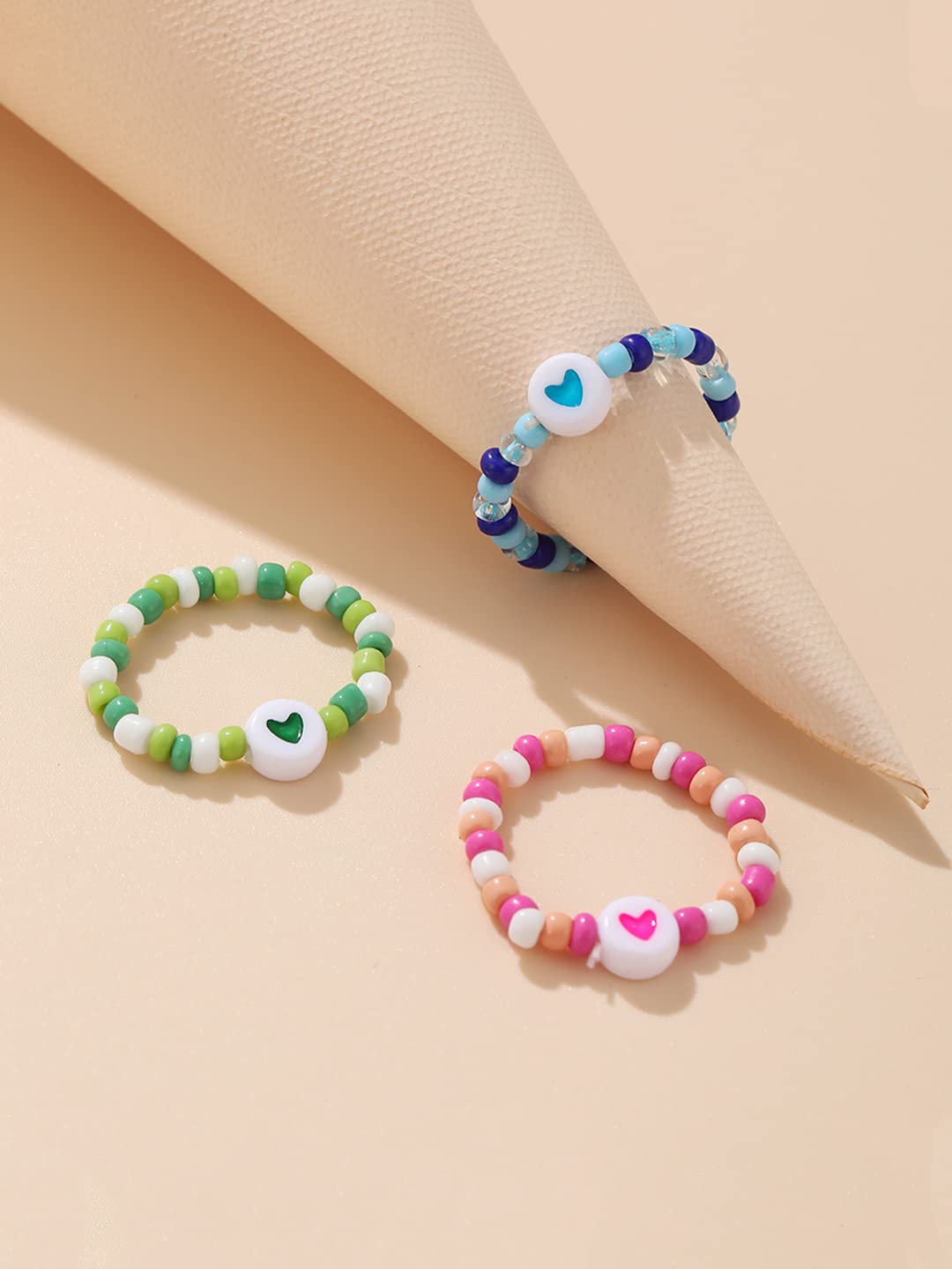 Multicolor Beads Stackable Three Piece Ring