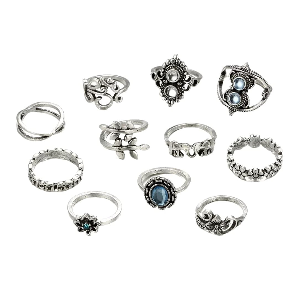 Silver Oxidised Eleven Piece Vintage Midi Ring
