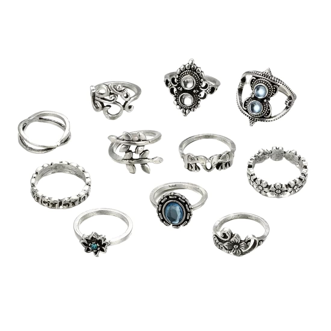 Silver Oxidised Eleven Piece Vintage Midi Ring