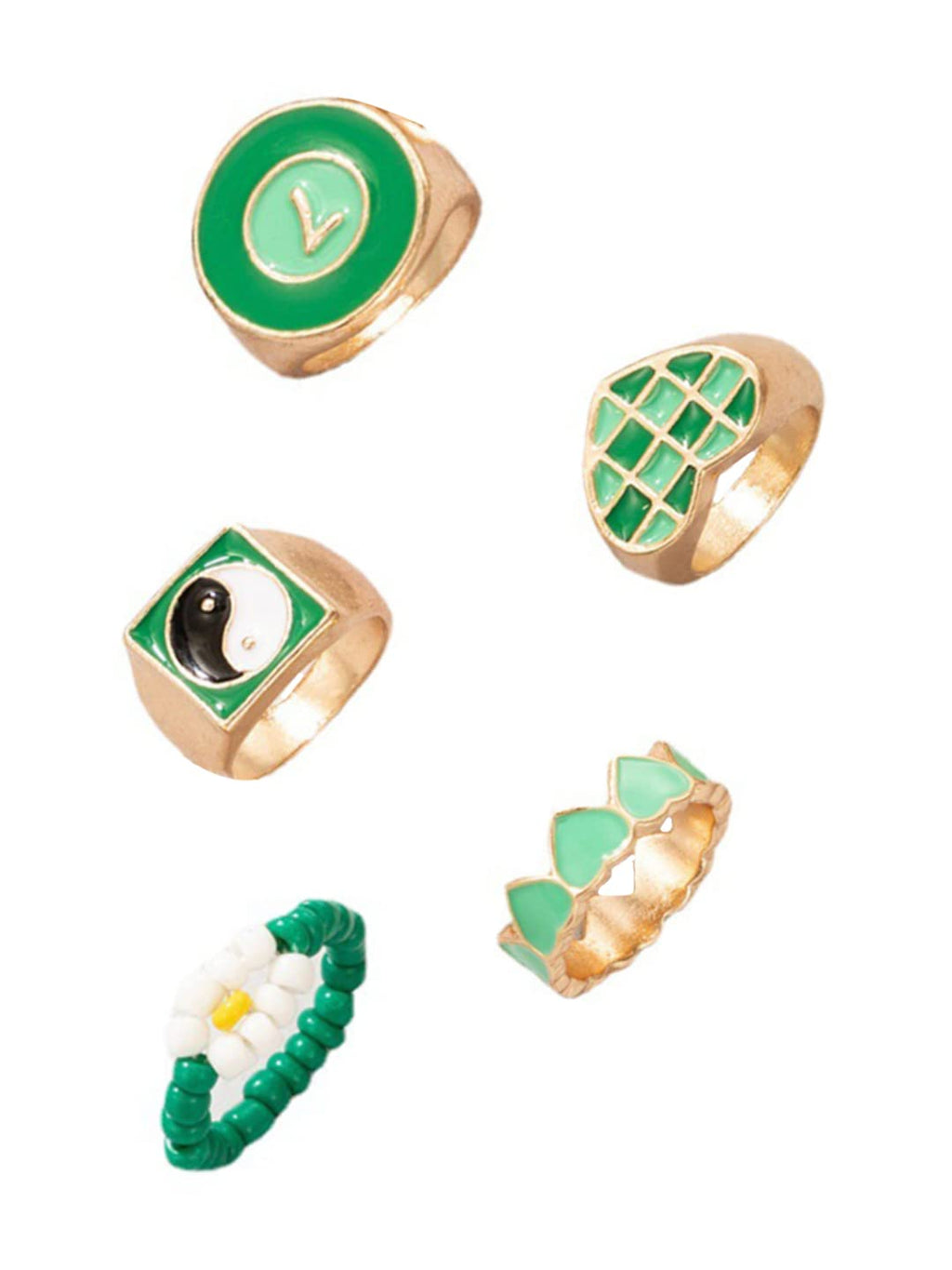Green Gold Plated Stack Midi Finger Ring