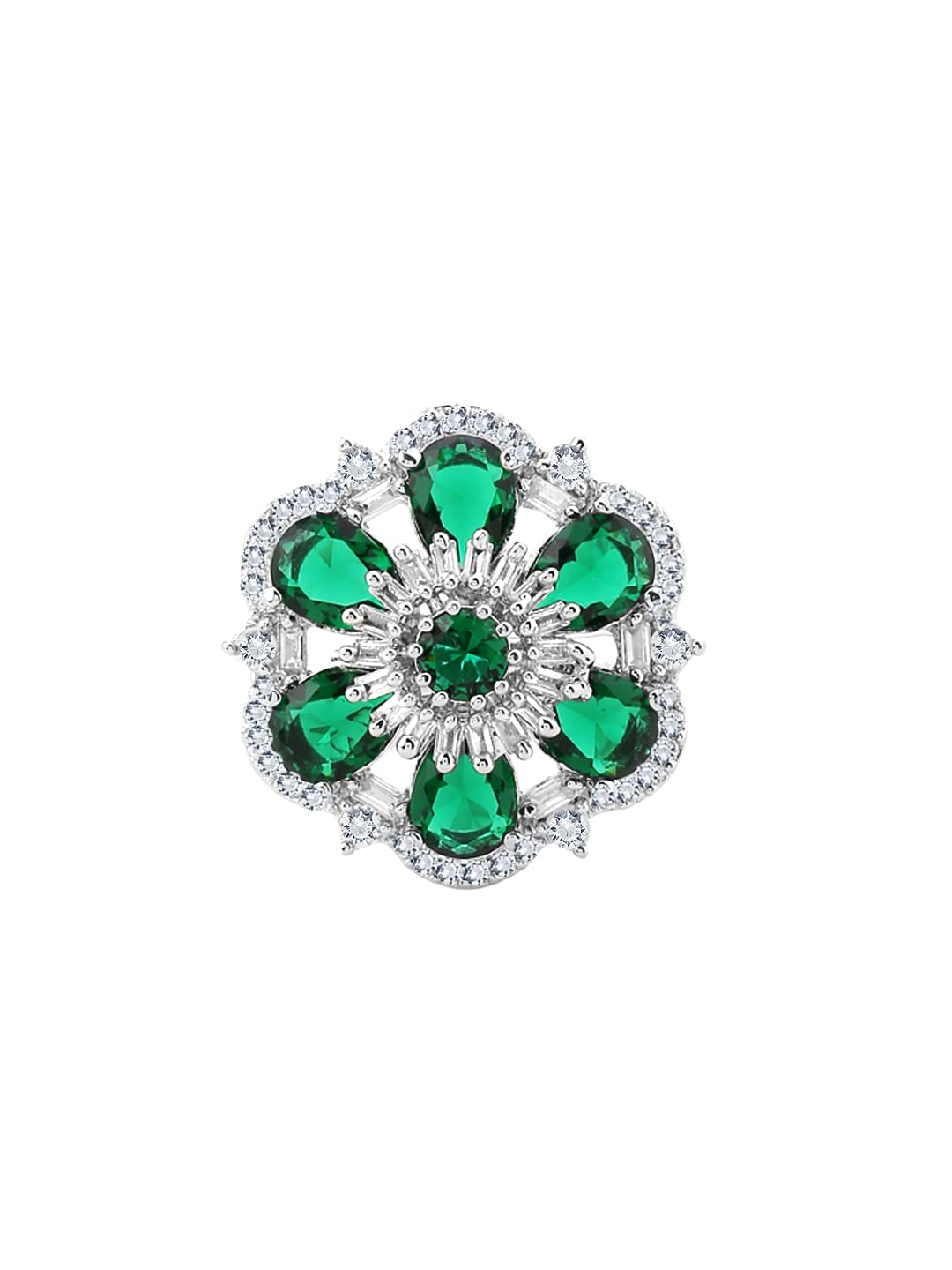 Rhodium AD Studded Floral Adjustable Ring