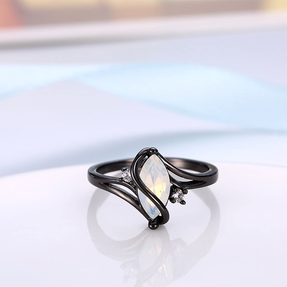 Black Adjustable Opal Invisible Setting Ring