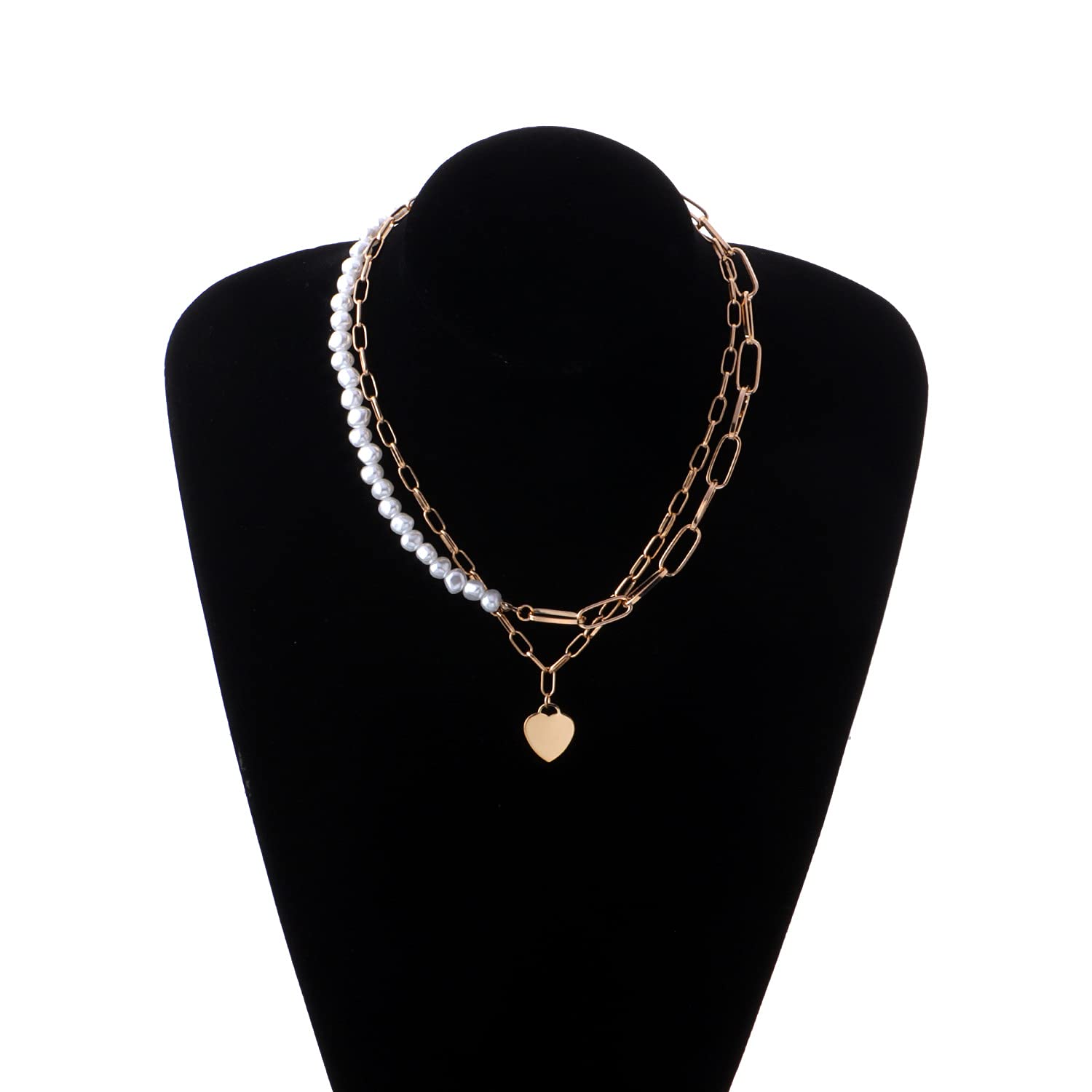 Pearl Heart Gold Layered Necklace