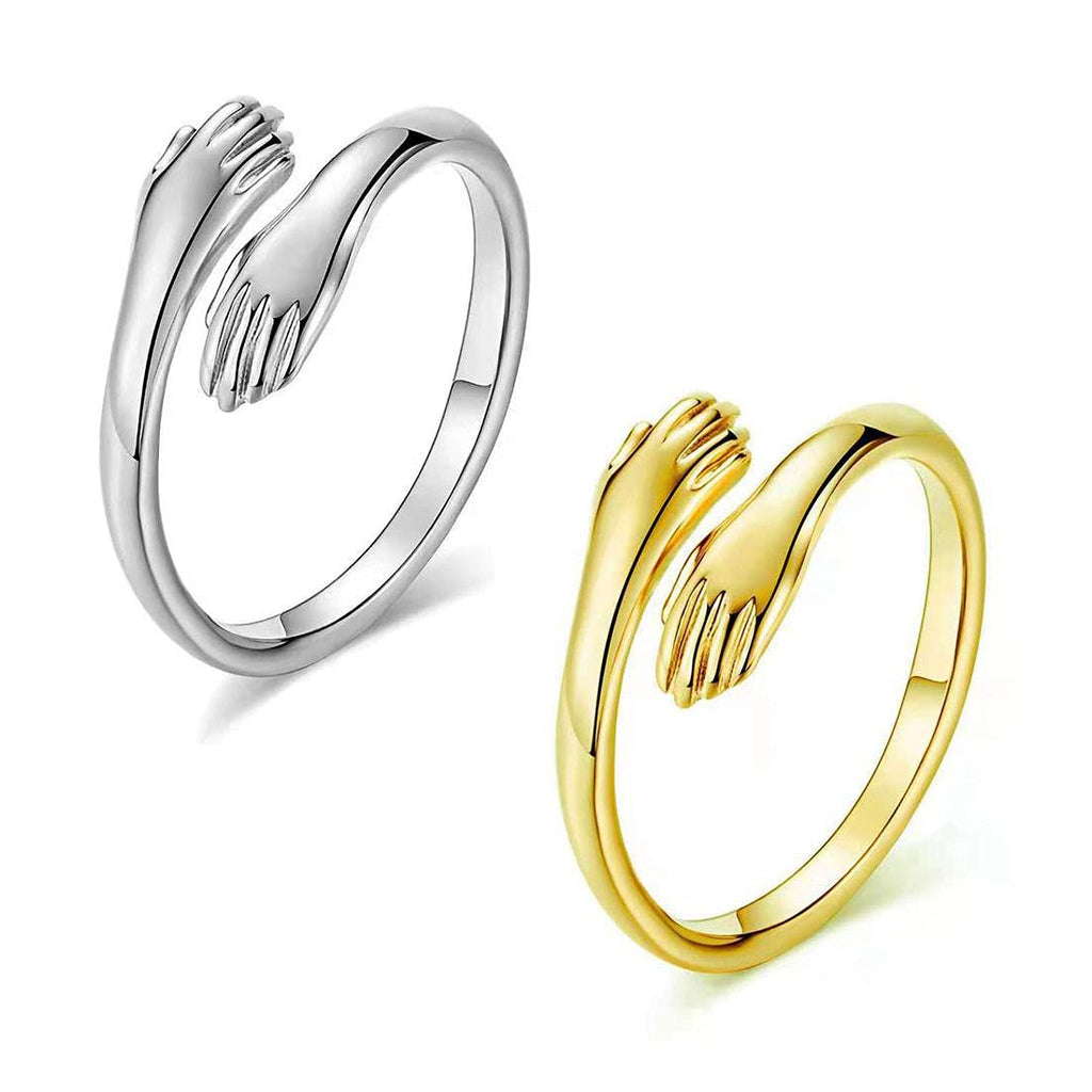 Gold Silver Hug Design Couple Ring