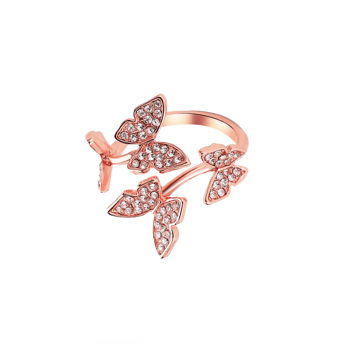 Silver Butterfly Adjustable Crystal Ring