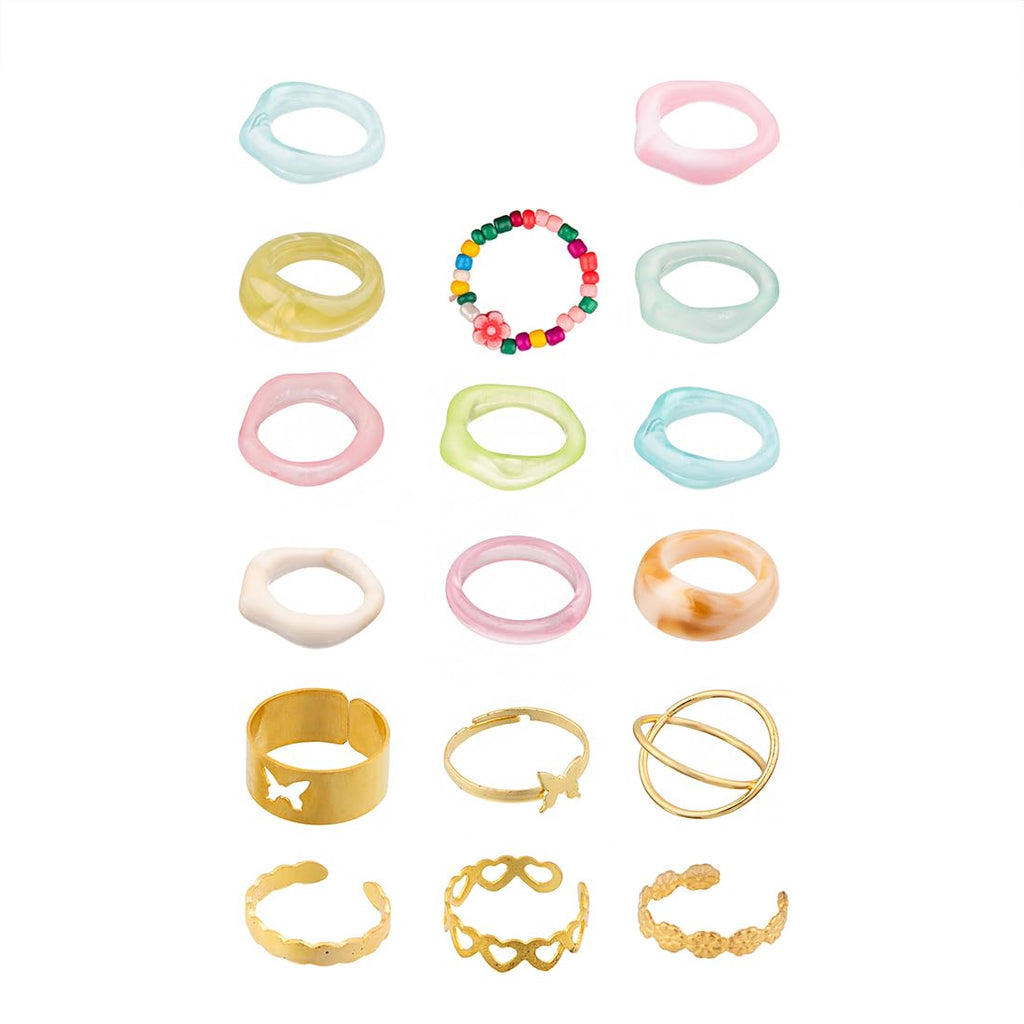 Multicolor Aesthetic Twelve Piece Stack Ring