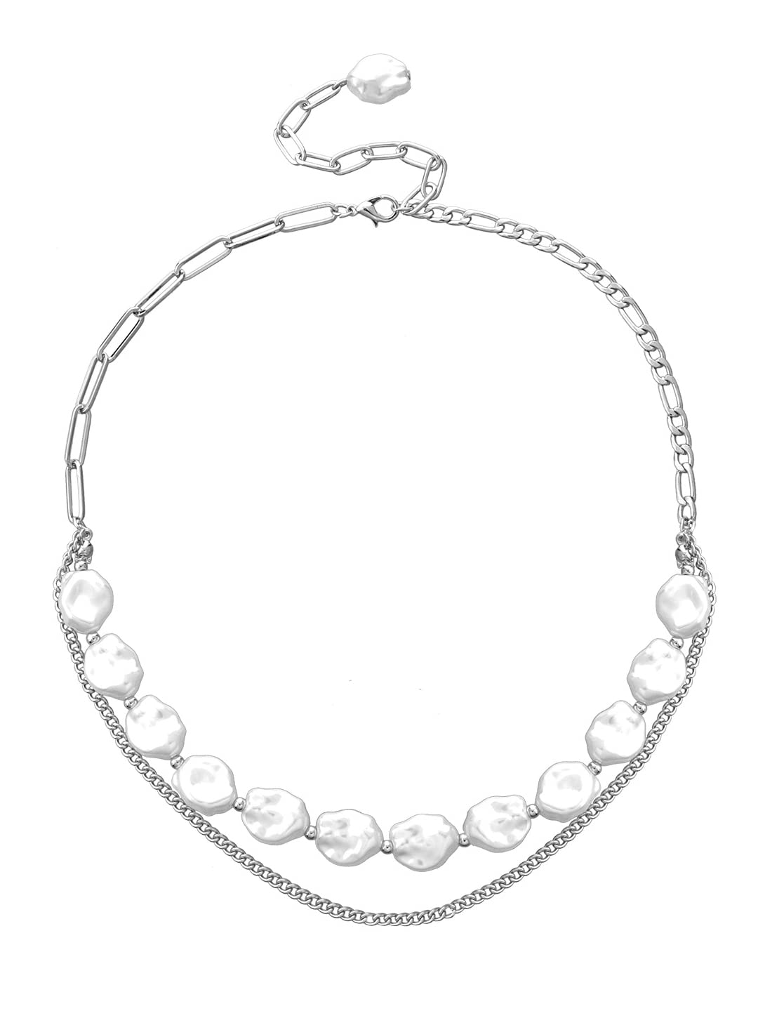 Silver Stone Multilayer Chain Necklace