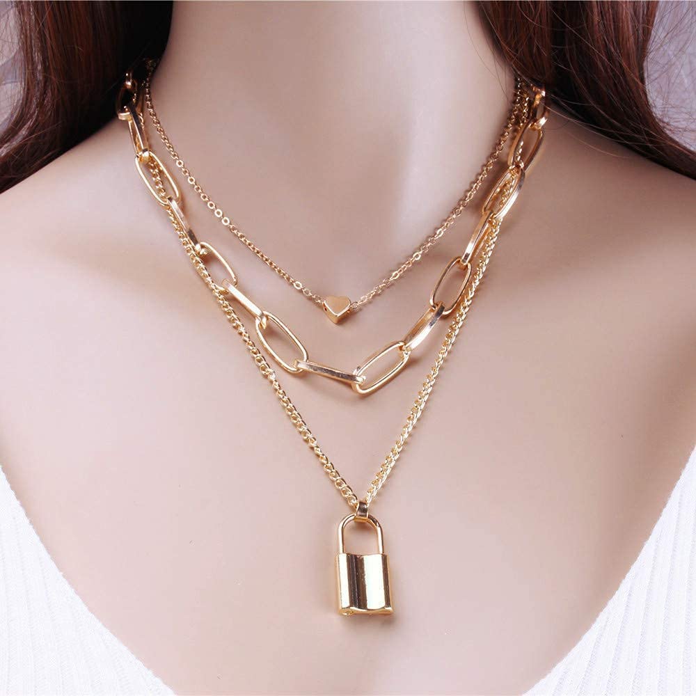 Key Heart Multilayer Gold Necklace