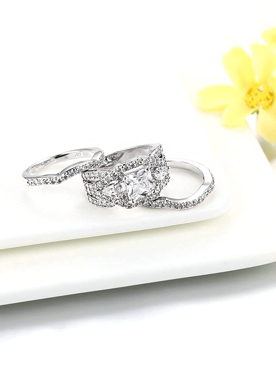 Silver Plated Three Piece Crystal Elegant Ring