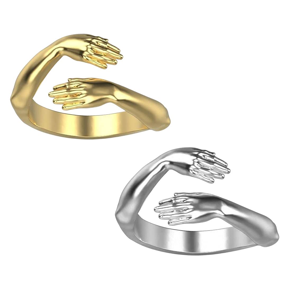 Gold Silver Hug Design Couple Ring
