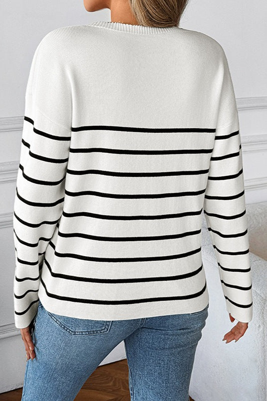 Ribbed V Neck Long Sleeve Sweater