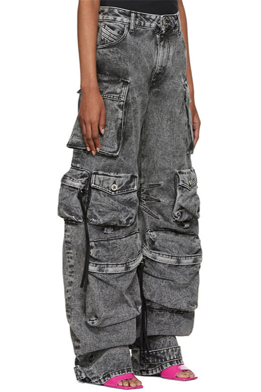 Street Washed Grey Multi-Pocket Pant