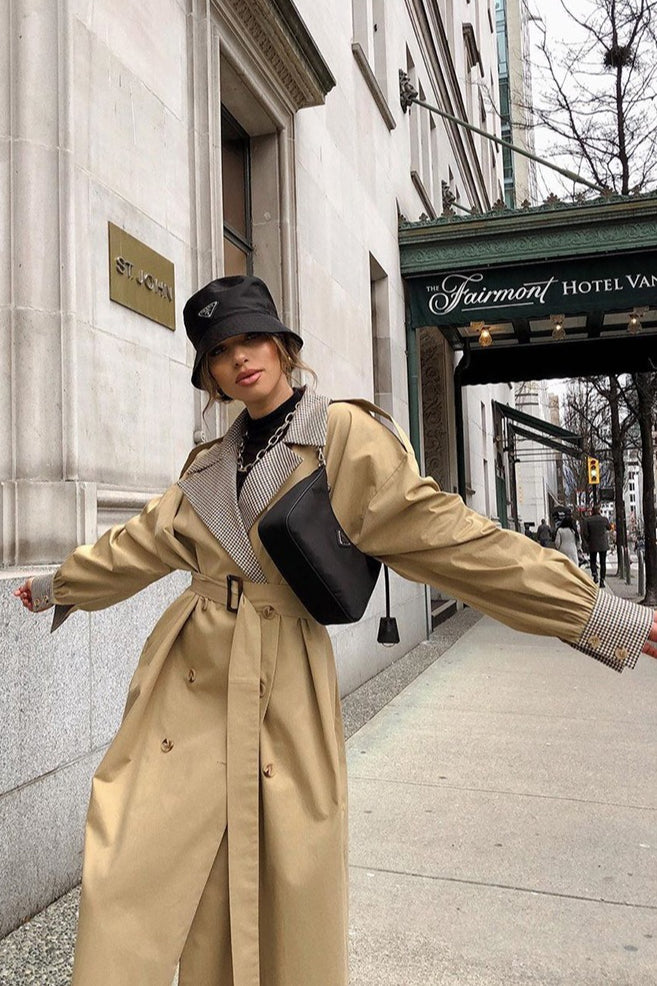 Retro Paneled Double Breasted Trench Coat