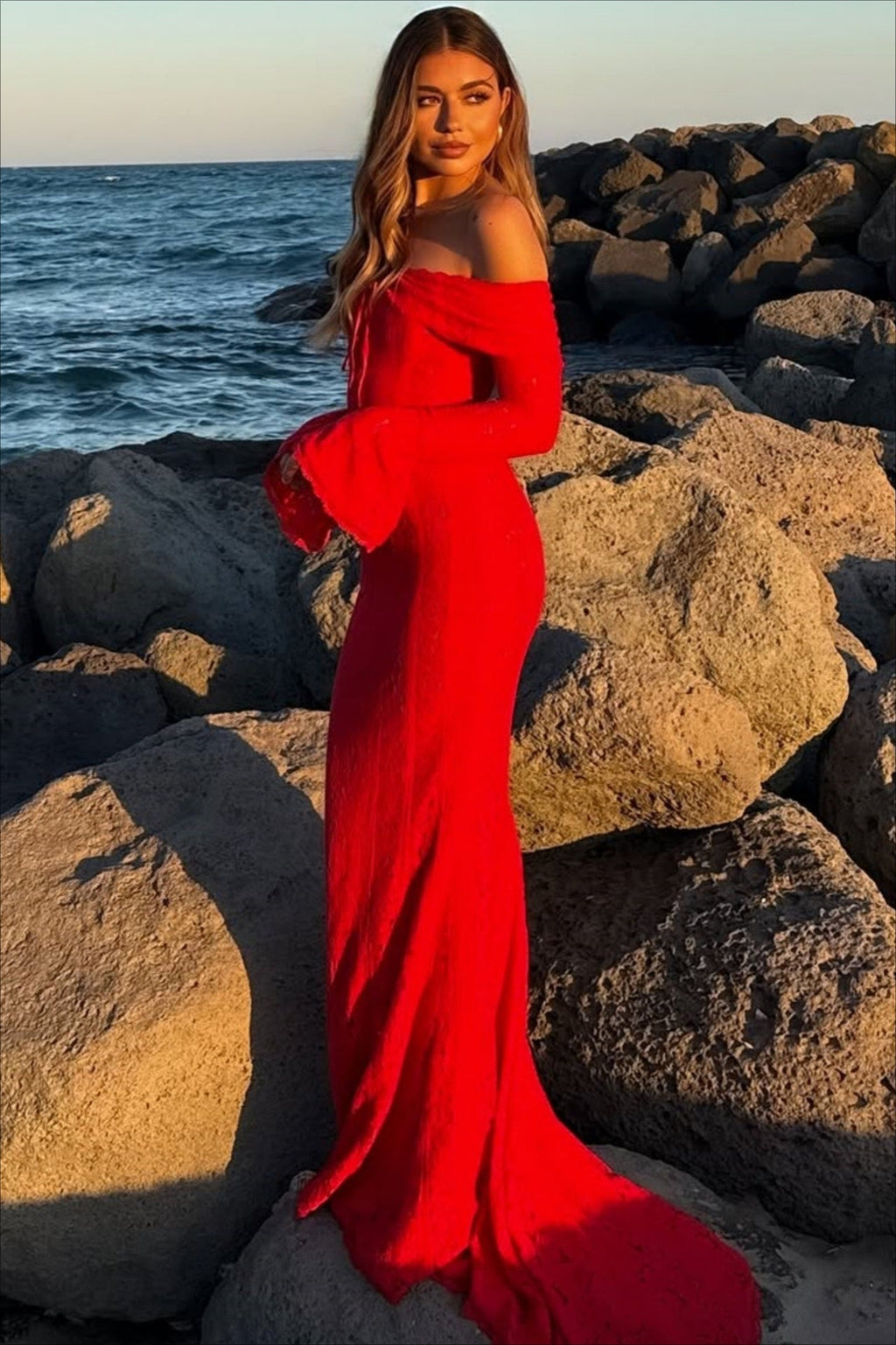 Bustier Lace Flared Sleeve Maxi Dress