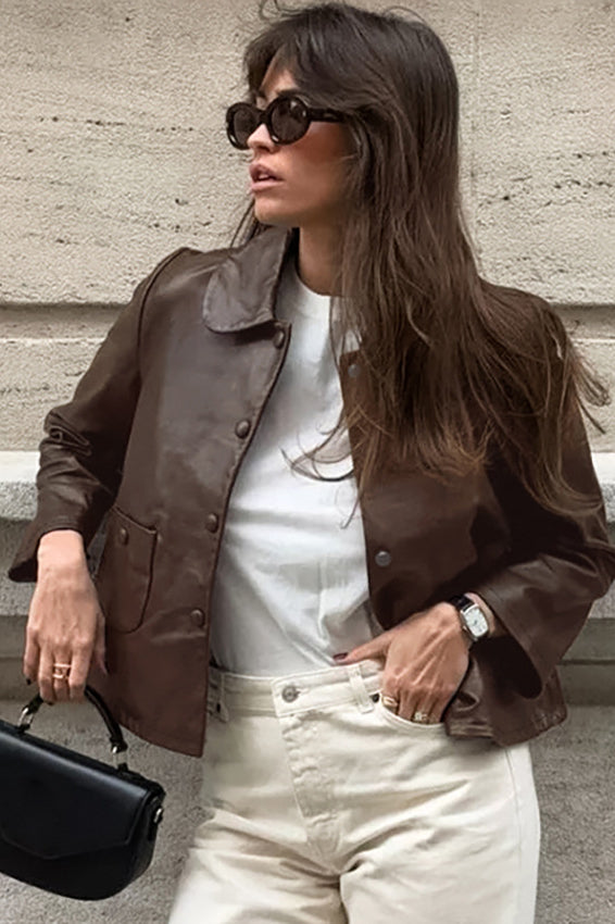 Classic Brown PU Cropped Coat