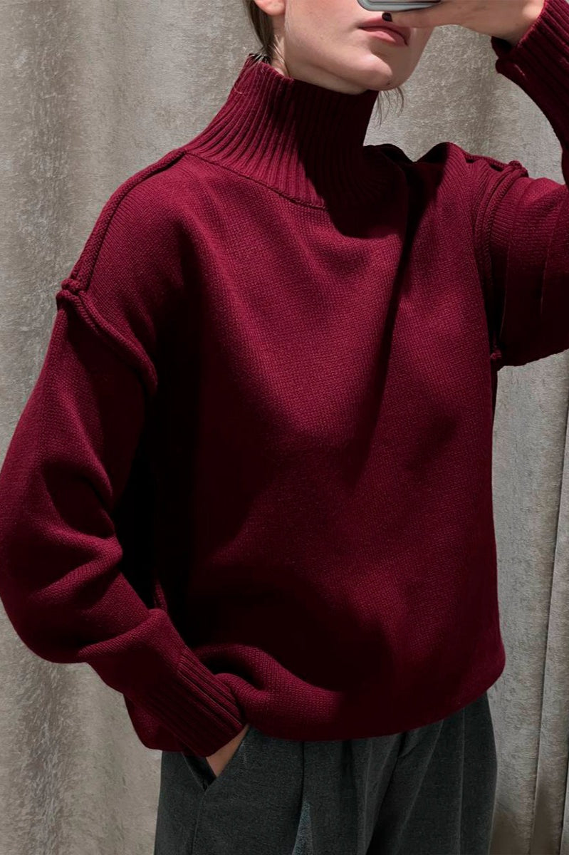Colorblock High Neck Knit Sweater
