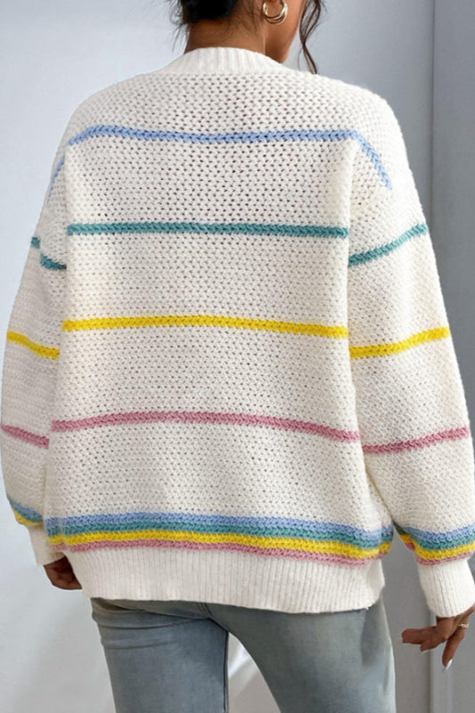 Rainbow Striped Relaxed Knit Cardigan