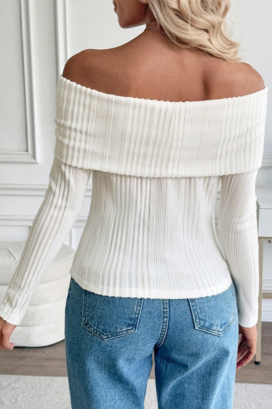 Textured Off Shoulder Fitted Sweater