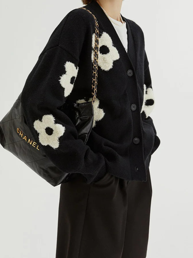 Jacquard V-Neck Knit Cardigan