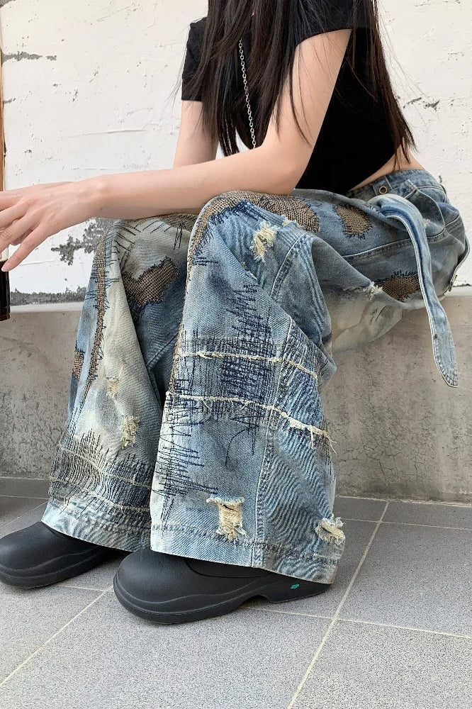 Punk Streetwear Wide Leg Denim Jean