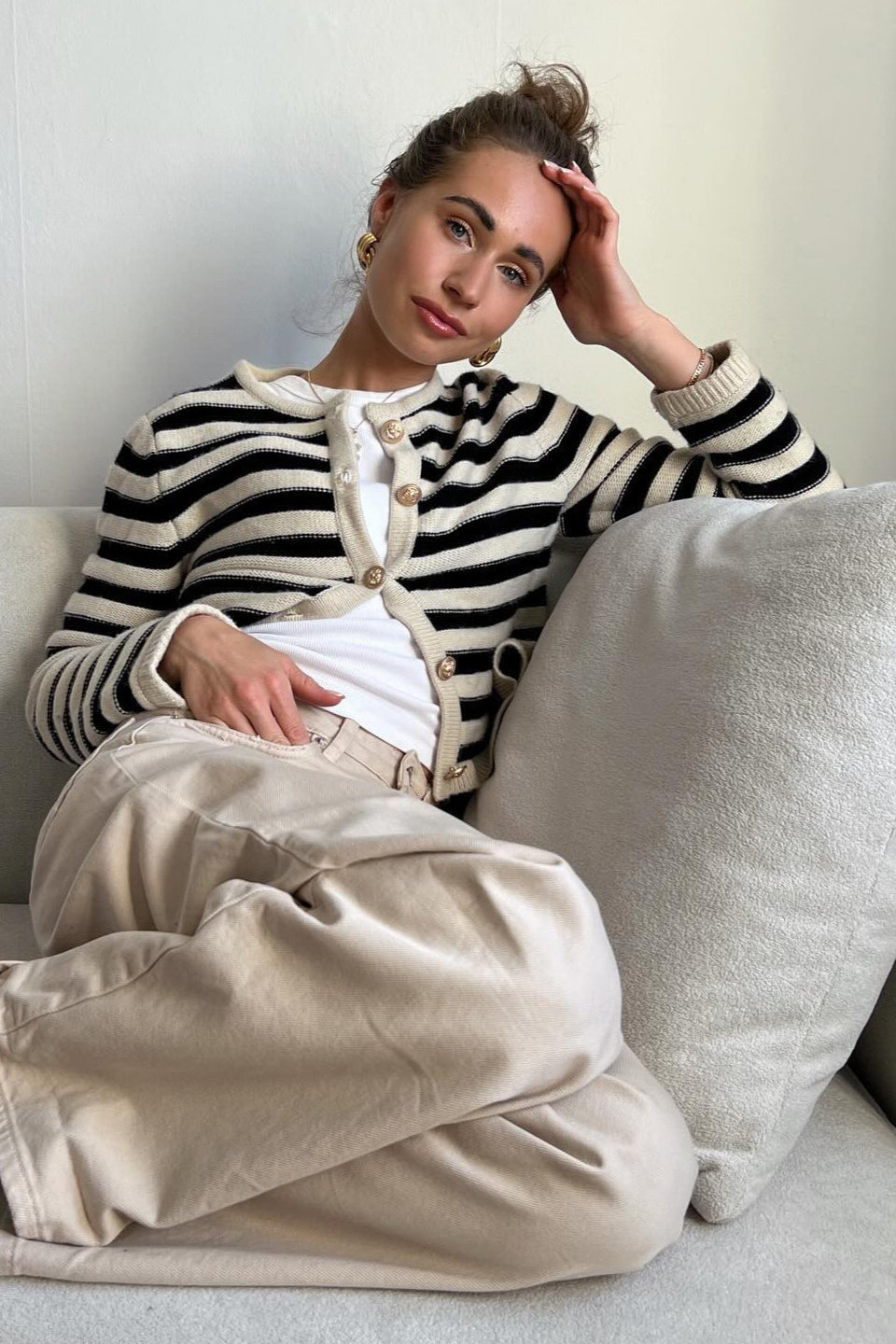 Light Striped Knit Cardigan