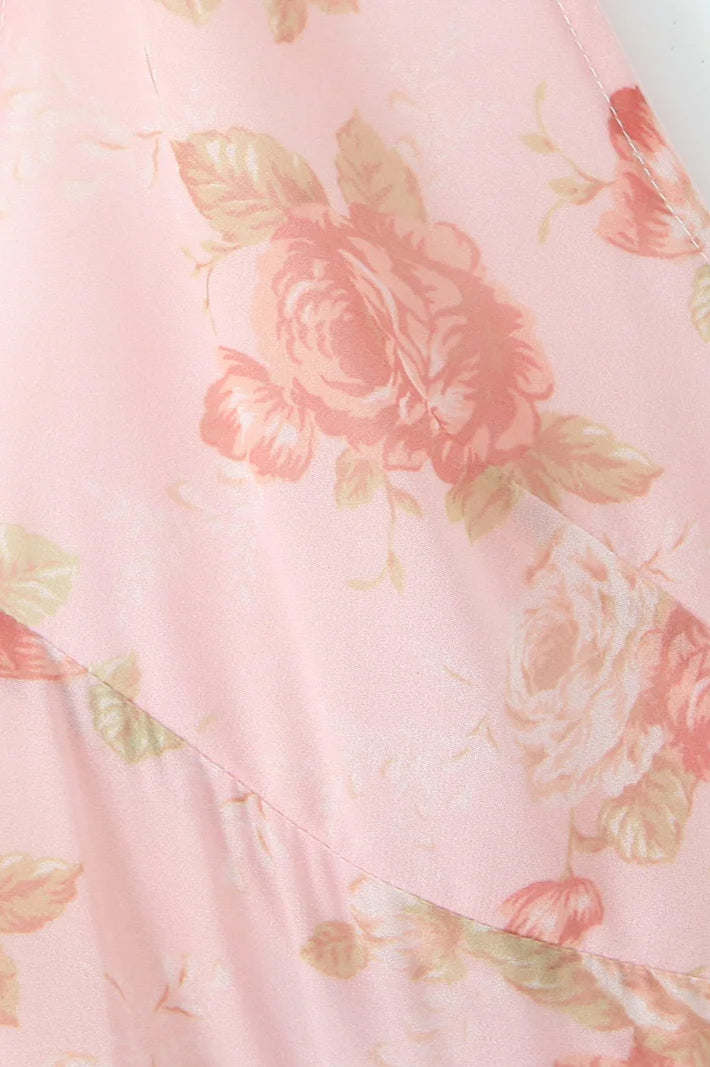 Holiday Pink Flower Halter Floral Dress