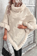 Retro Cable Knit Fleece Collar Poncho Coat