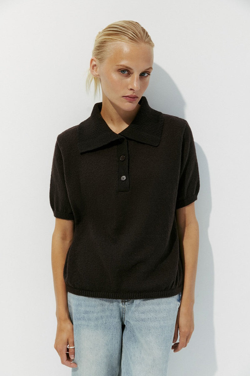 Hollow Polo Neck Knit Sweater