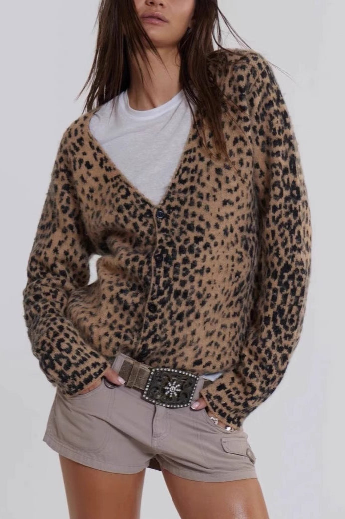 Leopard Print V-Neck Soft Fuzzy Cardigan