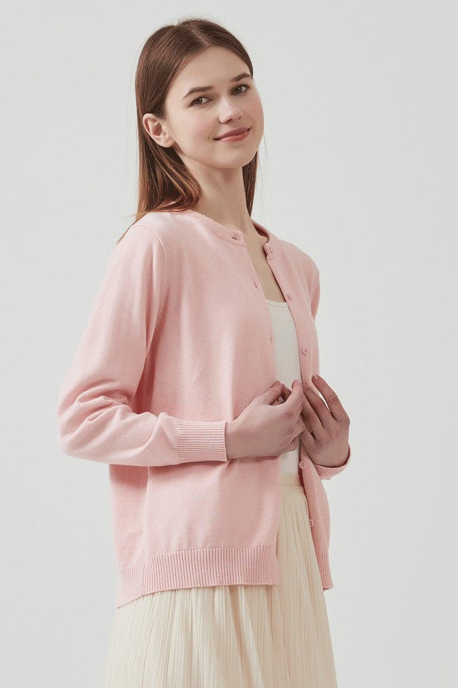 Cotton Crew-Neck Light Knit Cardigan