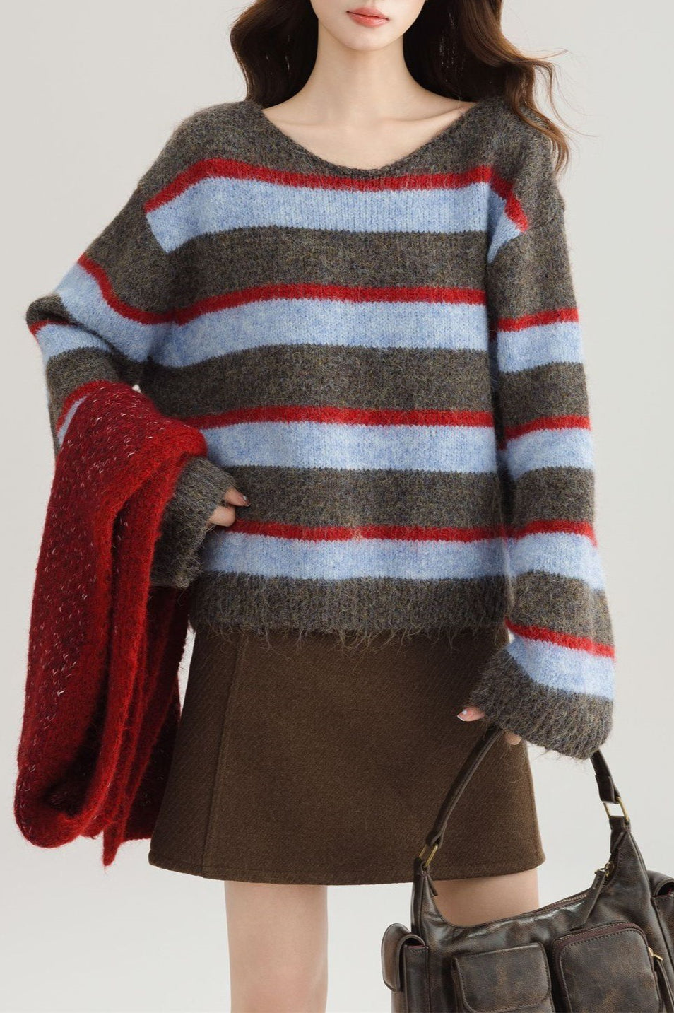 Crew Neck Patchwork Sweater